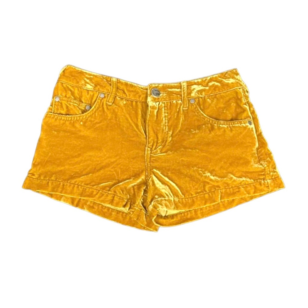 Free People Velvet High-Rise Shorts in Mustard Yellow